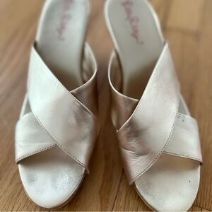 Lilly Pulitzer Gold Wedge Designer Sandals SZ 9